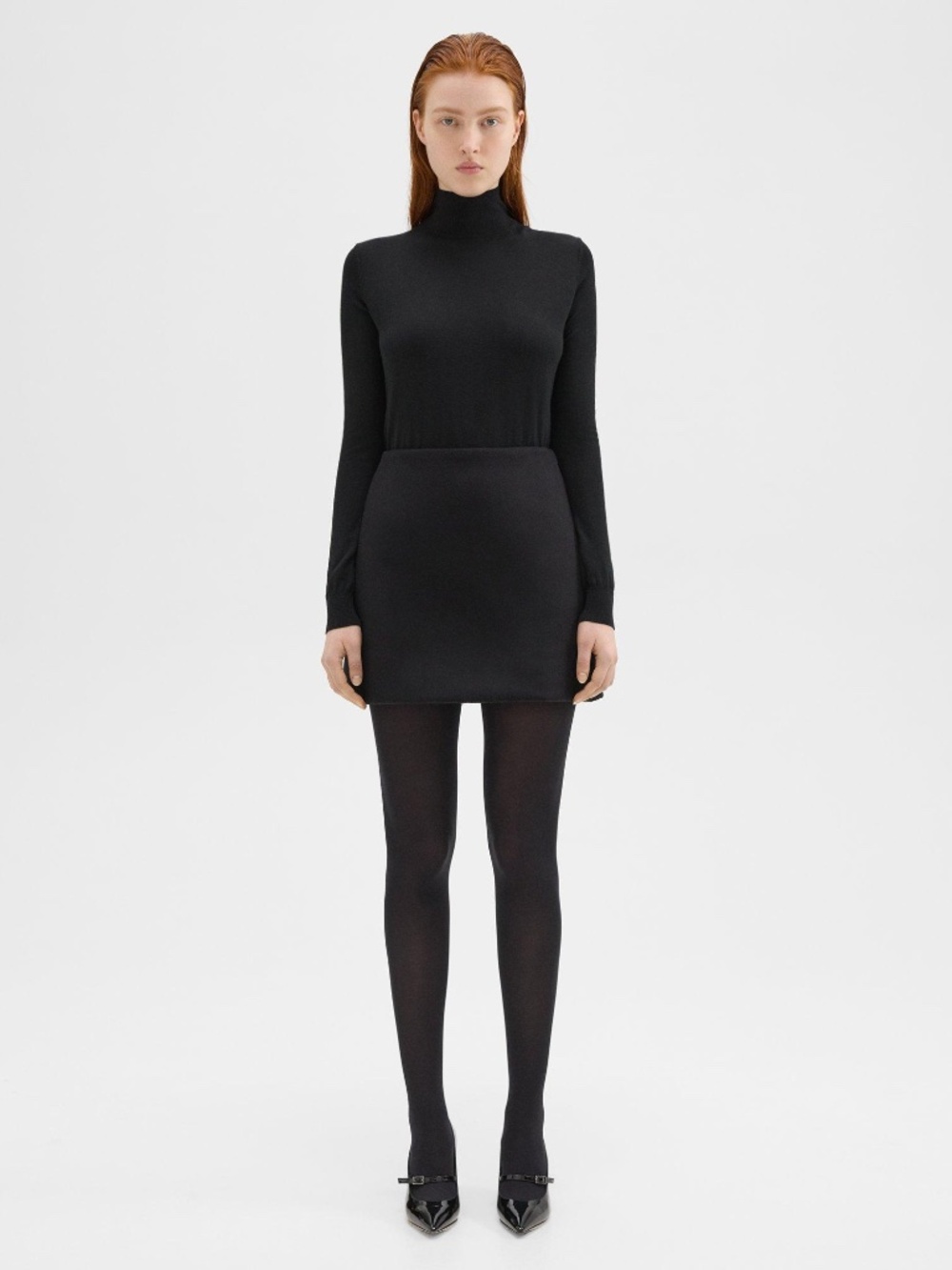 Theory Black High-Waist Mini Skirt in Double-Face Wool-Cashmere Size 4